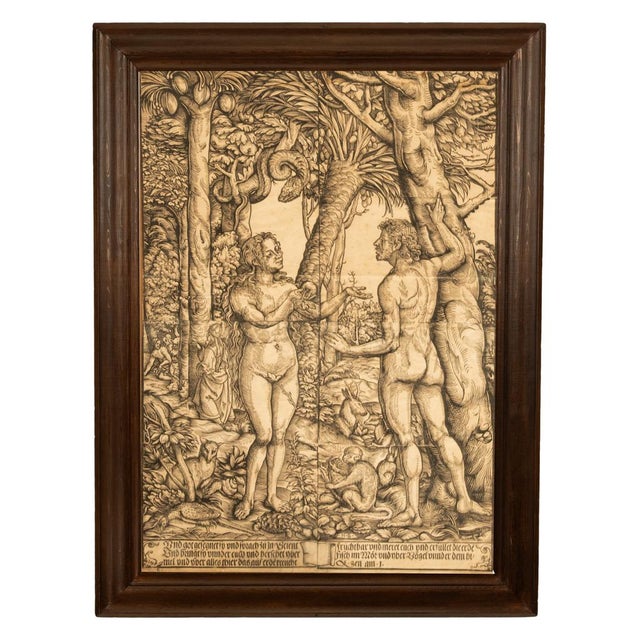 Renaissance 16thCentury German Northern Renaissance Woodcut Print Adam & Eve Baron Von Lanna by Hans Burgkmair the Elder, 1525 For Sale - Image 3 of 18