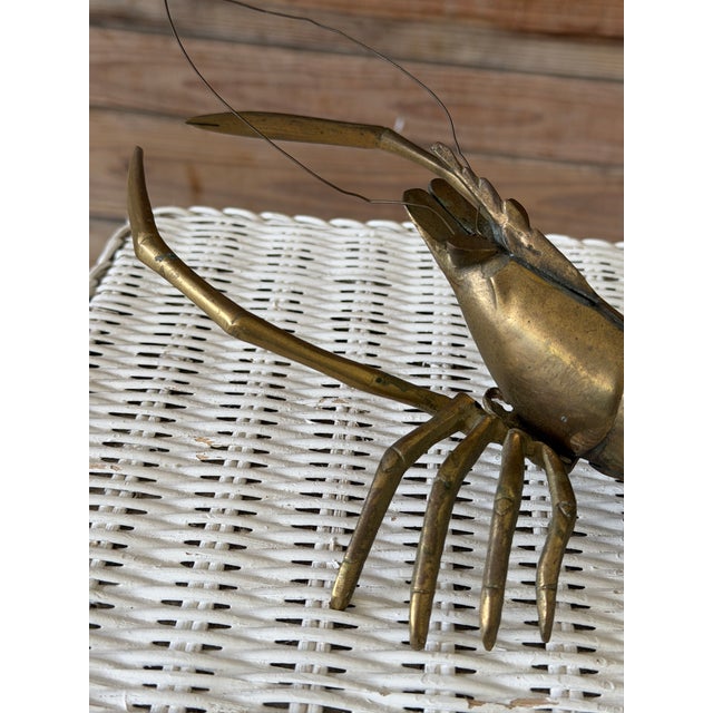 Brass Vintage Hollywood Regency Coastal Brass Lobster/Crayfish Sculpture For Sale - Image 8 of 12