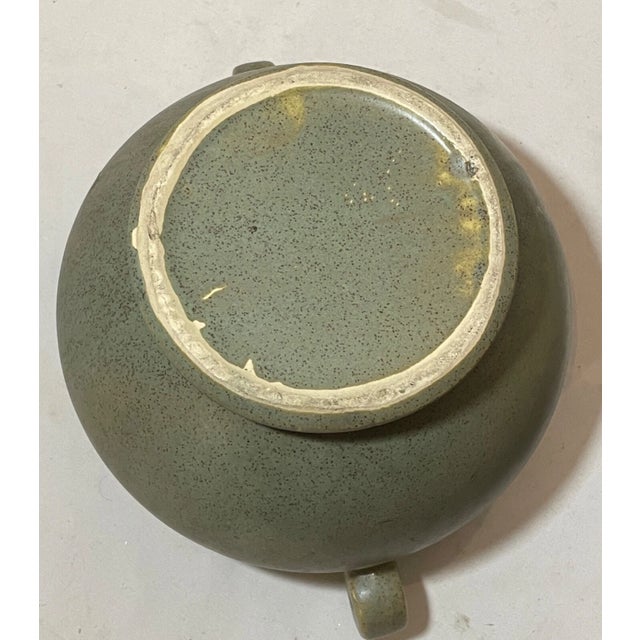 Vintage Handmade Green Pottery Vase Planter Pot Fine Ceramic Footed W/ Handles For Sale - Image 10 of 10