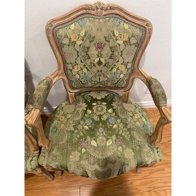Pairs of French Louis XV Bergere Armchairs/Floral Uphoslstery For Sale - Image 11 of 11