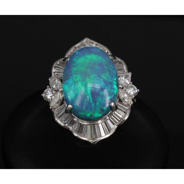 Late 20th Century Fine 7.41ct Natural Untreated Black Opal 2.06ct Diamond Platinum Ring Size 6 For Sale - Image 4 of 18