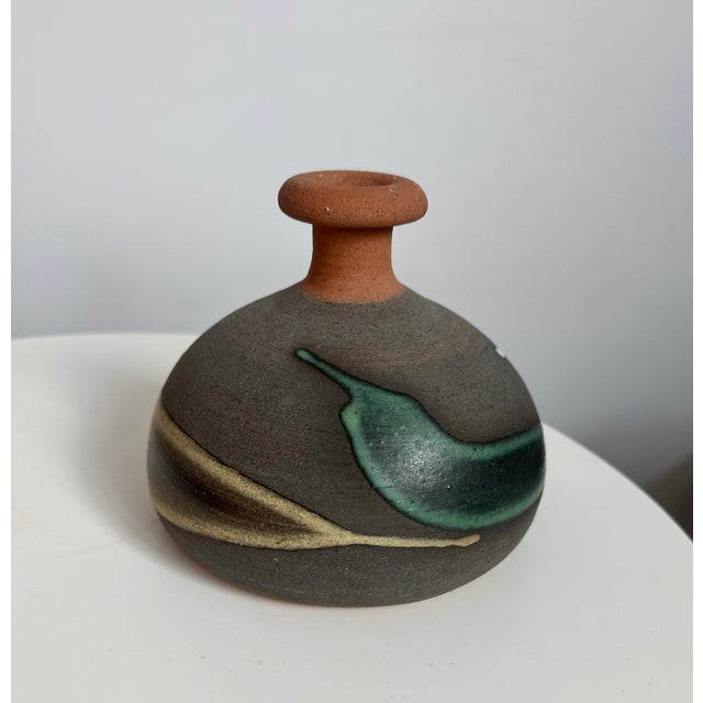 Exceptionally beautiful Italian mid-century modern art pottery vase in the style of Bruno Gambone. Unique, handmade in...