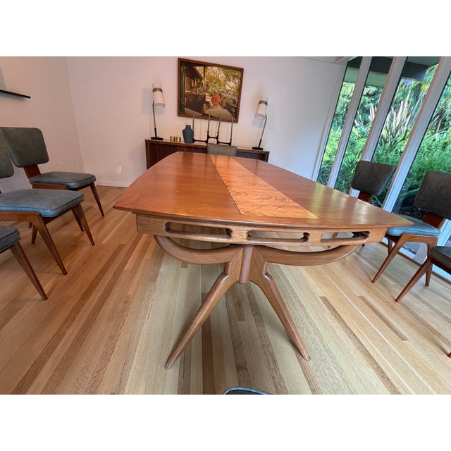 Vintage Solid Walnut Midcentury Dining Table With Eight Chairs For Sale - Image 14 of 14