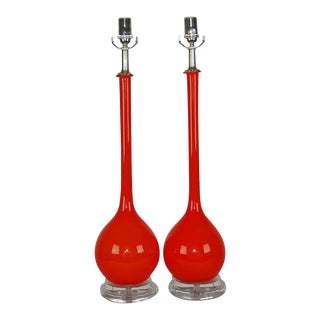 Vintage Murano Long Neck Red Orange Lamps For Sale