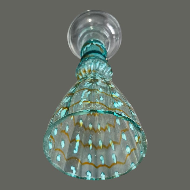 Vintage Mid-Century Modern Italian Art Glass Aqua Blue Pedestal Vase For Sale - Image 6 of 7