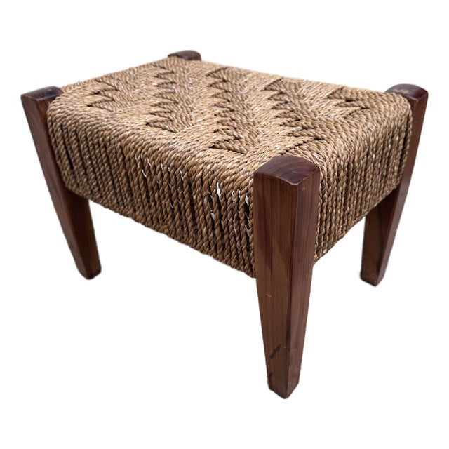 French Mid-Century Rope Footstool, Audoux-Minet Style — C. 1950s–60s For Sale