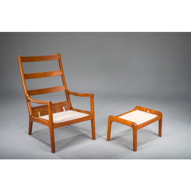 Set of Senator Highback Armchair & Ottoman in Teak by Ole Wanscher for Poul Jeppesen Collectors, Cado, 1960s For Sale - Image 12 of 16