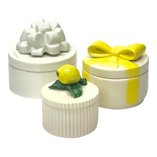 Ceramic ‘Gift Box’ Lidded Storage Container Curation - Group of 3 For Sale