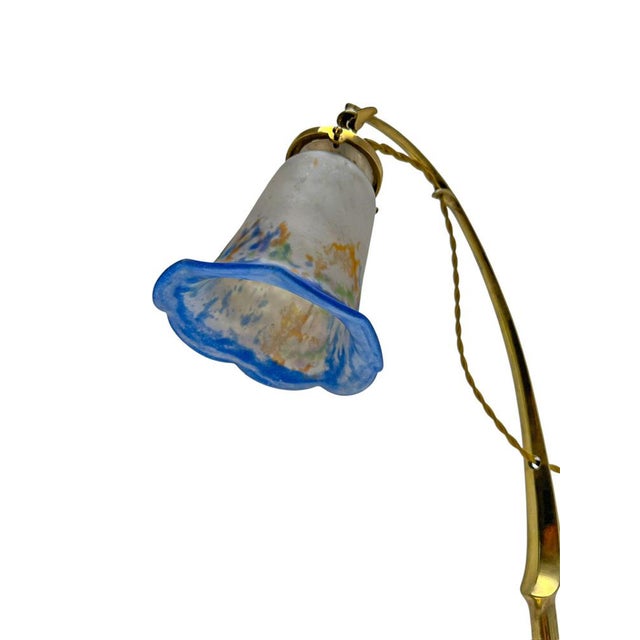 Art Nouveau Brass Table Lamp with Glass Paste Lampshade, 1920s For Sale - Image 6 of 11