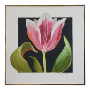 Vintage Expressionist Pink Tulip Oil Canvas Painting byBettie Stotler Framed