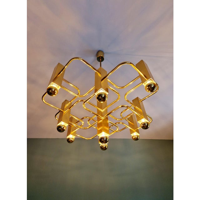 Geometric Brass Chandelier by Gaetano Sciolari for Boulanger, 1970s For Sale - Image 11 of 14
