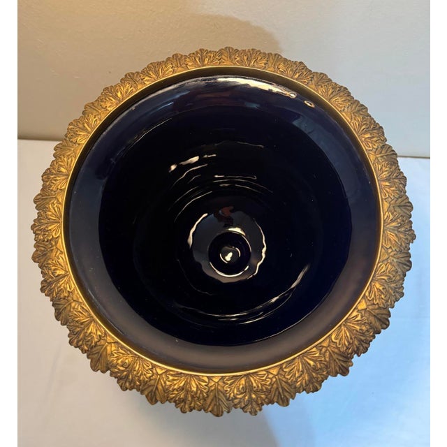 1990s United Wilson Porcelain Cobalt Urn Vase & Platform Base Gilt Bronze Mounts For Sale - Image 10 of 12
