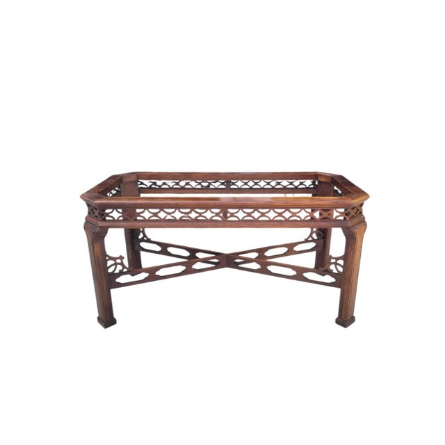 Brown Vintage Chinese Chippendale Palm Beach Regency Fretwork Stained Wood Dining Room Table Base For Sale - Image 8 of 10