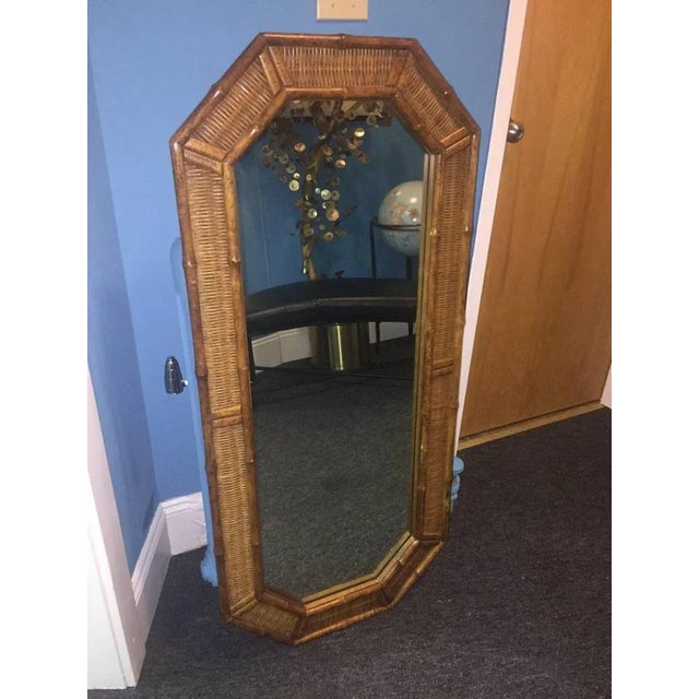 Modern Wood Bamboo and Wicker Elongated Octagonal Mirrors a Pair