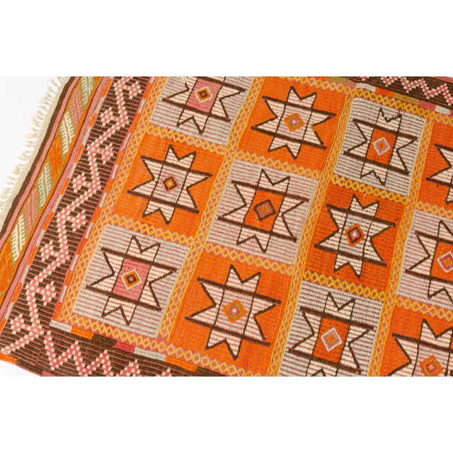 1960s Handwoven Orange & Pink Geometric Area Rug For Sale - Image 5 of 9