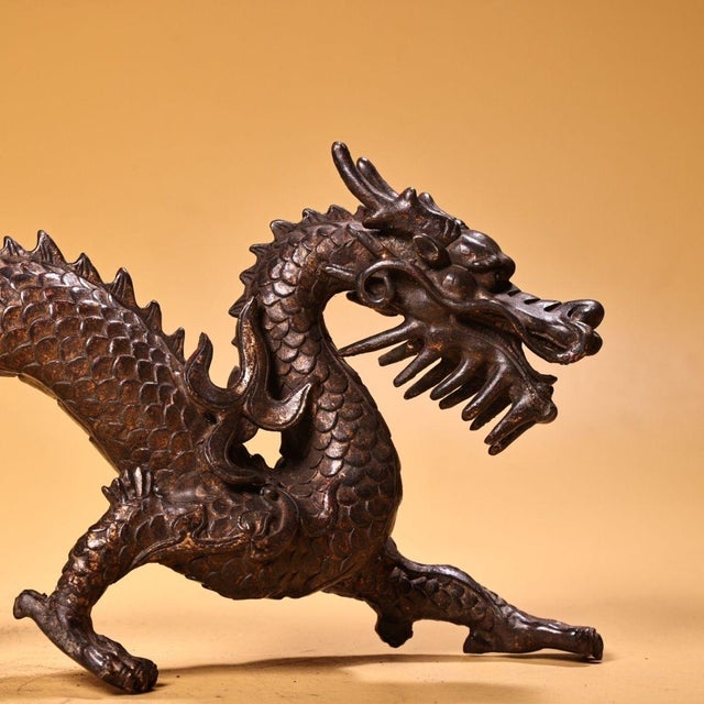 Bronze Late 19th Century Gilt Bronze Walking Dragon Figurine, 1700g, High Relief, Mythical Beast For Sale - Image 8 of 10