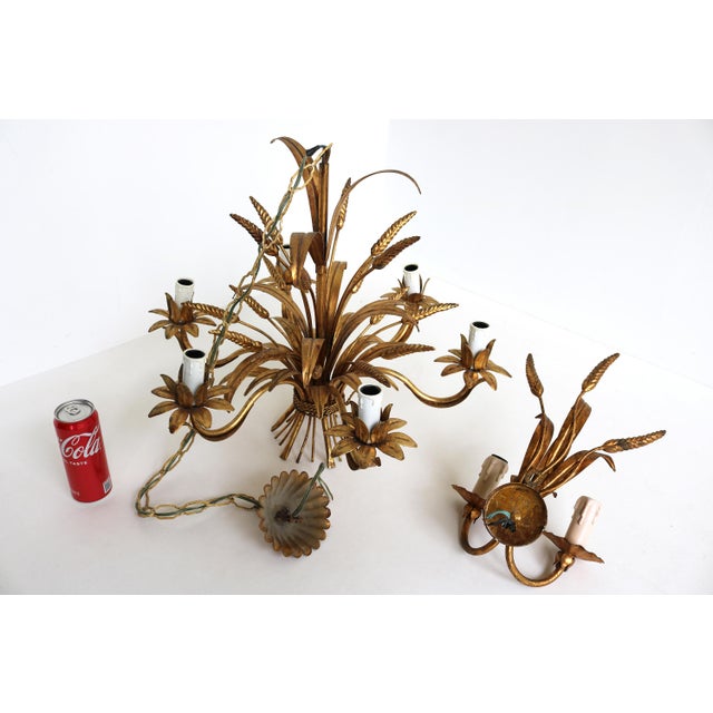 Vintage Gold-Plated Metal Chandelier and Wall Sconce Set from Hans Kögl, 1970s, Set of 2 For Sale - Image 14 of 17