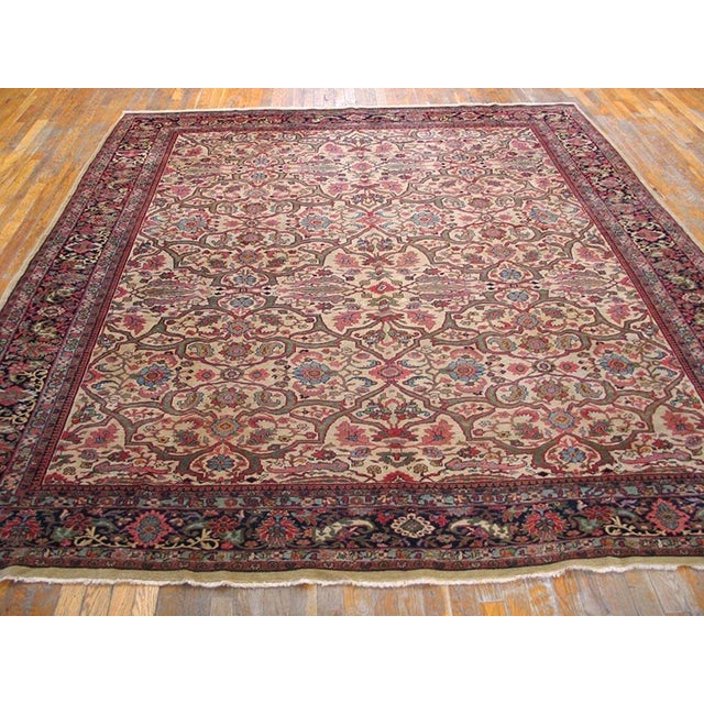 19th Century Persian Malayer Carpet ( 8'7" x 9'3" - 262 x 282 ) All-over pattern with ivory background. Antique Allover...