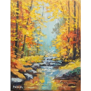 Original Oil Painting, a Stream in the Autumn Woods For Sale