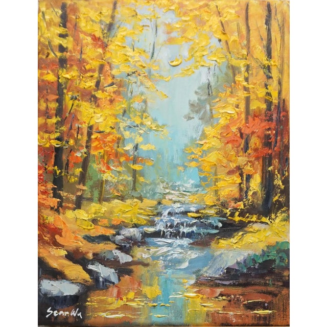 Original Oil Painting, a Stream in the Autumn Woods For Sale