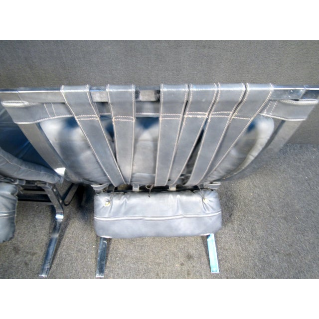 Italian Tufted Chrome & Leather Lounge Chairs with Ottomans - 2 Sets For Sale In New York - Image 6 of 12