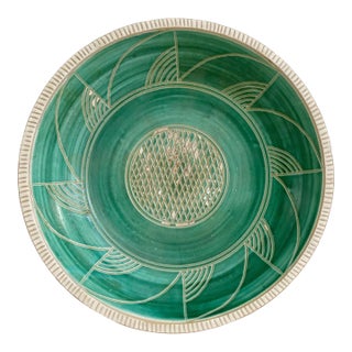 Mid-Century Danish Haunsø Keramik Emerald Green Pottery Bowl, Scandinavian Pottery, Made in Denmark For Sale
