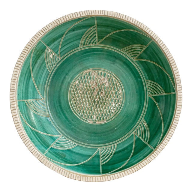 Mid-Century Danish Haunsø Keramik Emerald Green Pottery Bowl, Scandinavian Pottery, Made in Denmark For Sale