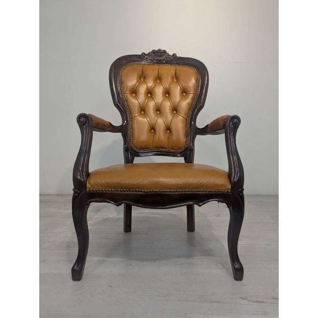Vintage Chippendale Armchair in Leather, 1975 For Sale - Image 6 of 15