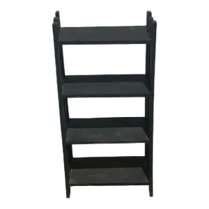1940s Vintage Primitive Black Painted Wood Tall Bookshelf With Four Shelves