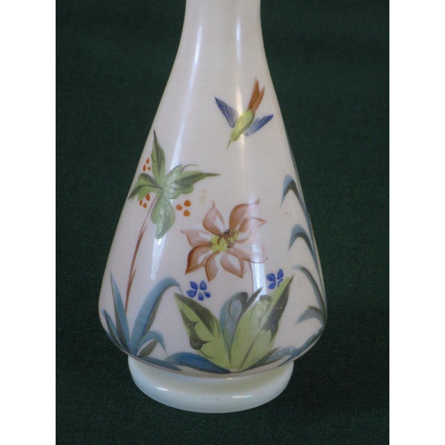 Victorian Late 19th Century Vase White Opalescent Glass, Hand Painted Enameled Flowers, Mouth Blown, Victorian For Sale - Image 3 of 11