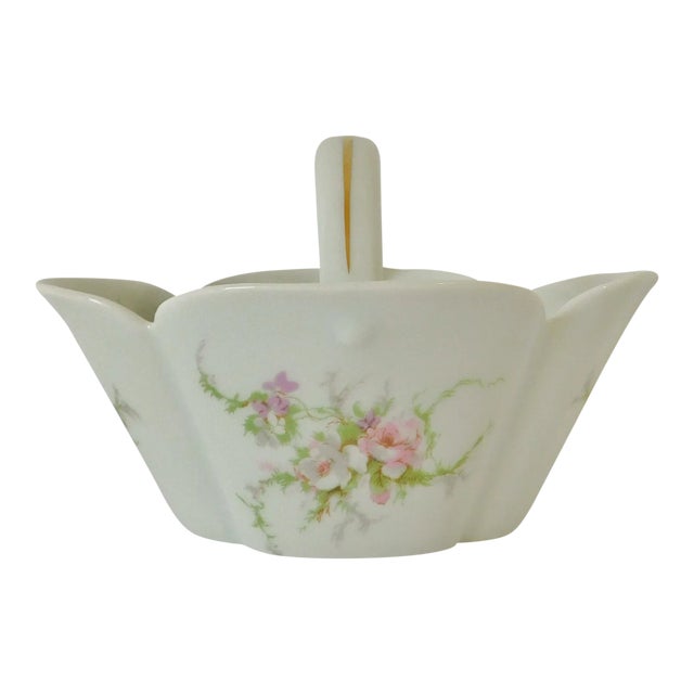 Small Vintage Mid-Century Haviland Limoges France Pink Flowers Porcelain Basket For Sale