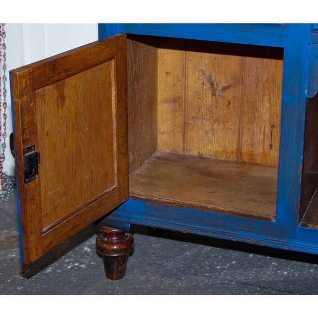Antique Victorian Vibrant Blue Hand-Painted Kitchen Cupboard For Sale - Image 16 of 18