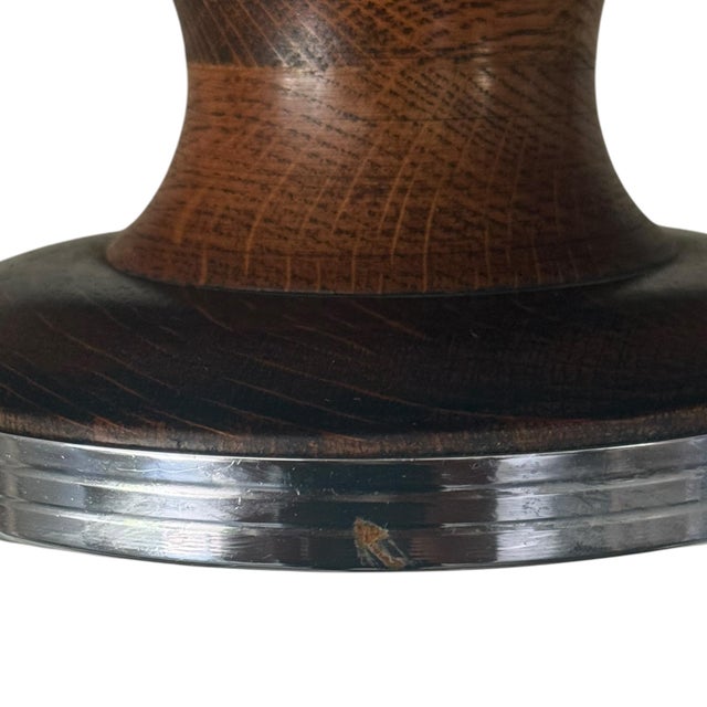Brown Vintage English Colonial Style Oak Pedestal Center Bowl With Lion Ring Handles For Sale - Image 8 of 9