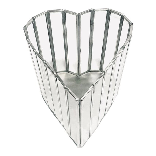 1960s Mid-Century Modern Multiple Glass & Aluminum Frame Panels Heart Shape Candle Holder For Sale