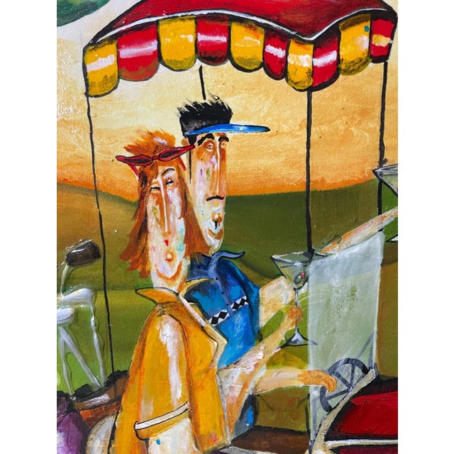 1980s Original Jennifer Garant Two for the Road Golf Pop Acrylic Painting on Canvas For Sale - Image 12 of 18