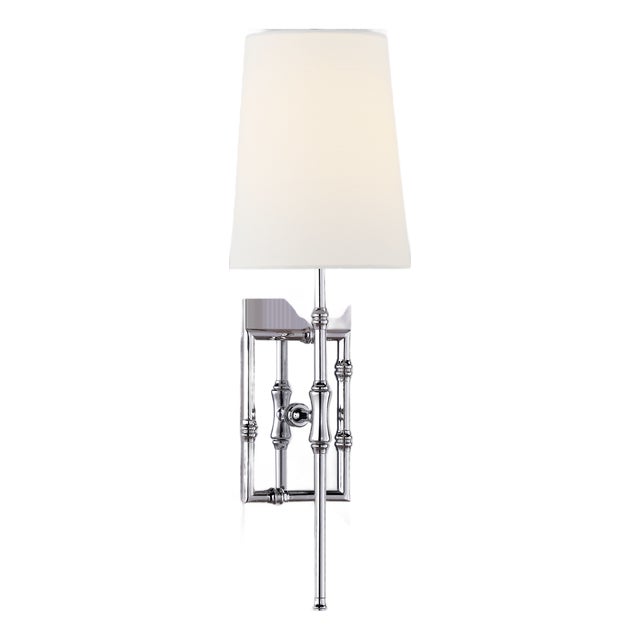 Studio VC for Visual Comfort Signature Grenol Single Modern Bamboo Sconce in Polished Nickel with Linen Shade For Sale