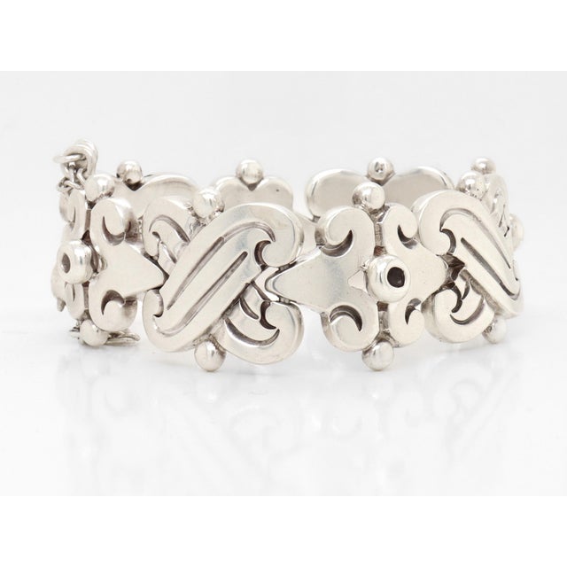 Metal Signed Hector Aguilar Mexican Mid-Century Sterling Silver Fertility Bracelet For Sale - Image 7 of 11