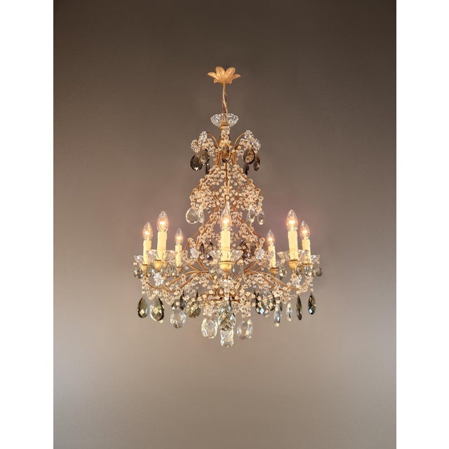 Art Deco Antique Italian Baroque Revival Crystal Chandelier Wood Smoked Crystal Drops For Sale - Image 3 of 8