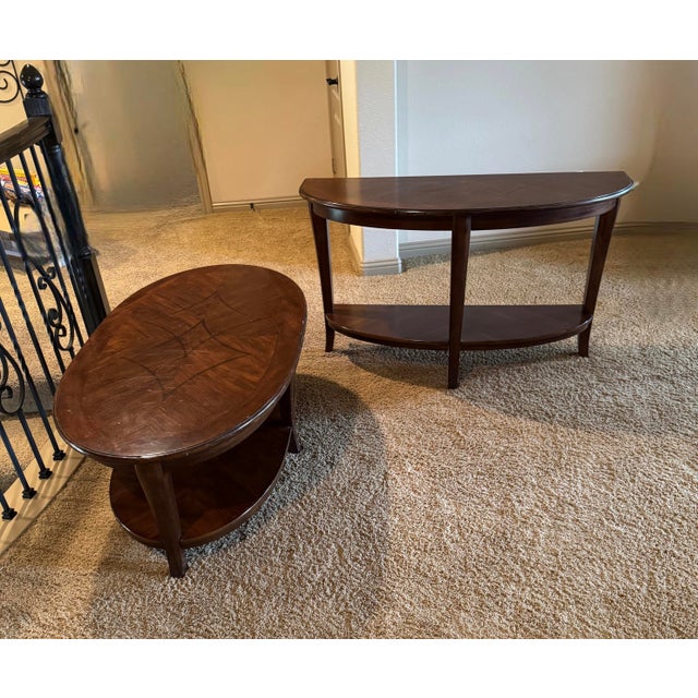 Set of 2 Solid Cherry Wood Tables With Walnut Inlays - One Coffee and One Console For Sale In Houston - Image 6 of 12