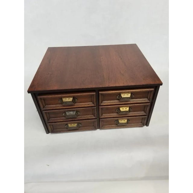 Brown Campaign Style Mahogany Desk Top With 6 Drawer Letter File Chest For Sale - Image 8 of 12