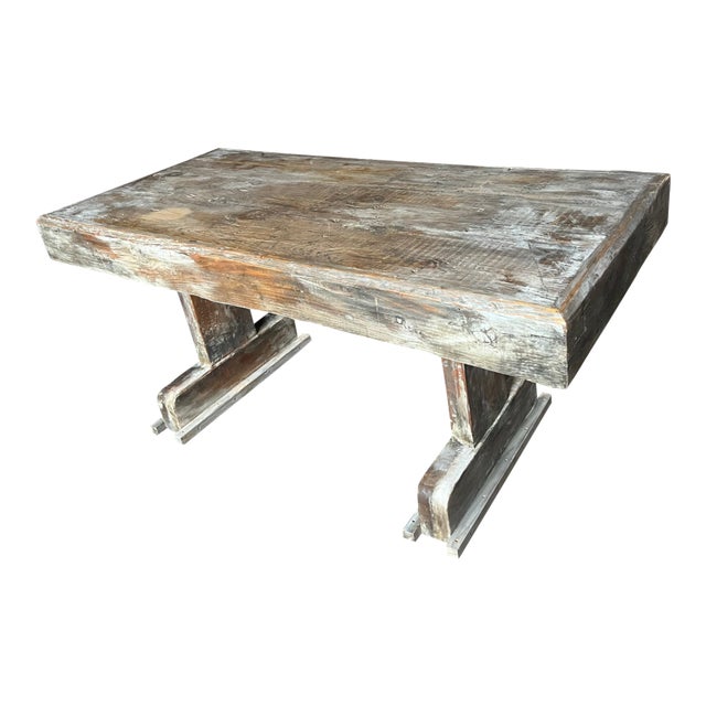 Vintage Solid Wood Trestle Table, Buffet, Server or Island For Sale