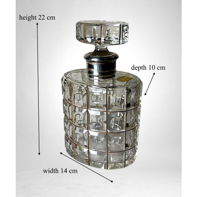 Mid 20th Century Art Deco Cut Crystal Decanter With 925 Silver Collar by Cacchione Milan For Sale - Image 18 of 18