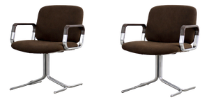 Mid-Century Modern German Modern Brown Fabric and Aluminum Chairs by Herbert Hirche for Mauser Werke Waldeck, 1970s, Set of 2