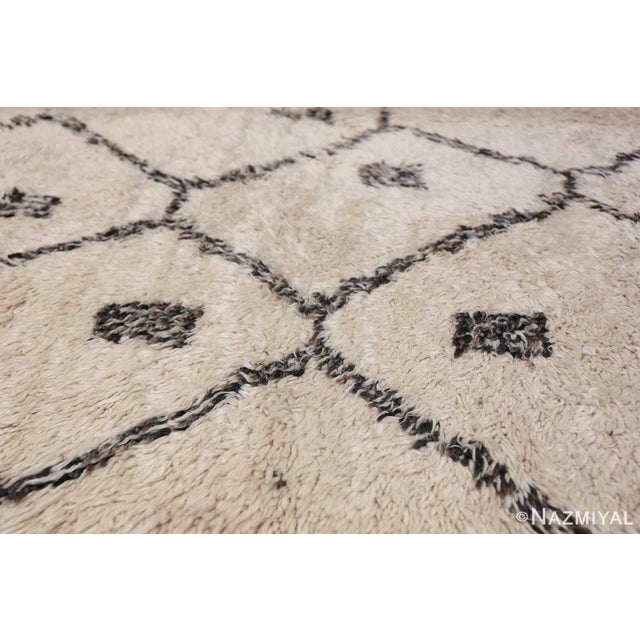 Beautiful and Primitive Ivory Shag Pile Vintage Beni Ourain Moroccan Rug, Country of Origin / Rug Type: Morocco, Circa...