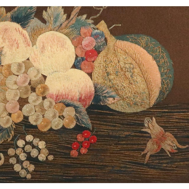 Regency Wool and Silk Threadwork Picture: Still Life of Fruit With Birds For Sale - Image 10 of 16