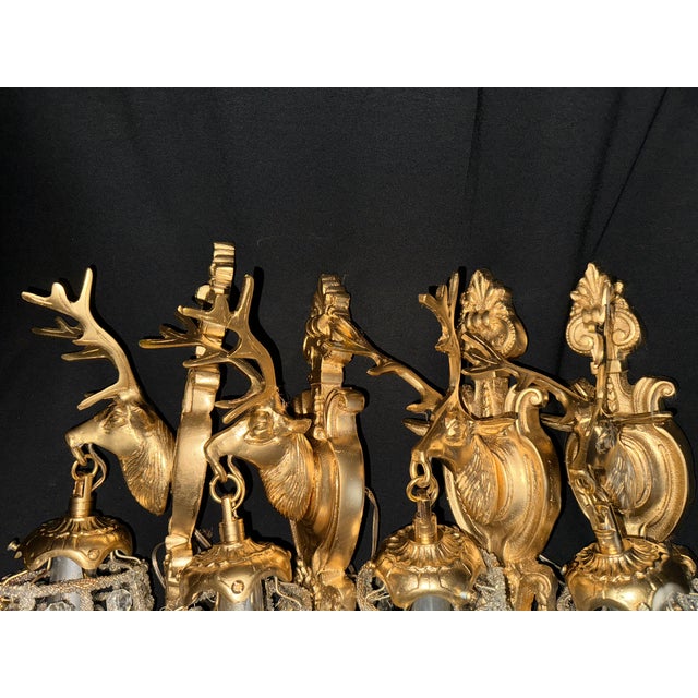 1970 French Louis XVI Gold Bronze Deer Wall Lamps Sconces - Set of 4 Pc For Sale - Image 12 of 18