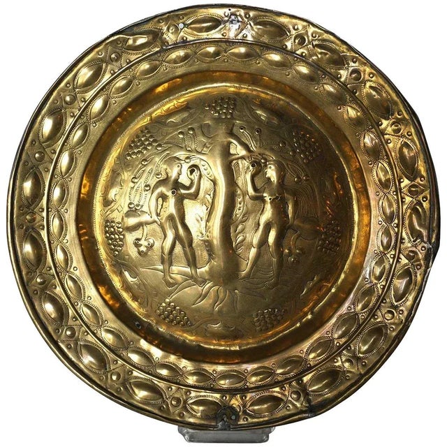 Large Northern European Baroque Adam and Eve Brass Repousse Alms Plate For Sale - Image 13 of 13