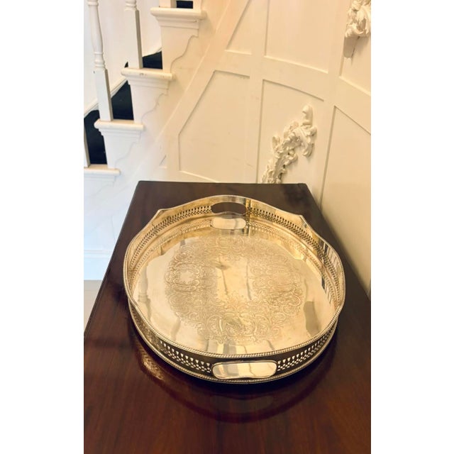 1900 - 1909 Antique Edwardian Engraved Silver-Plated Tea Serving Tray from Mappin & Webb, 1900 For Sale - Image 5 of 13