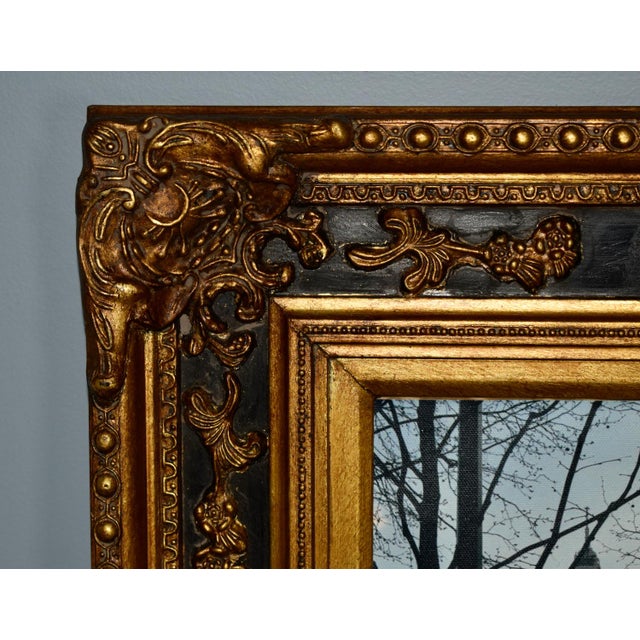 Vtg. Parisian Scene Print in Ornate Black & Gold Rocco Style Frame For Sale - Image 11 of 13