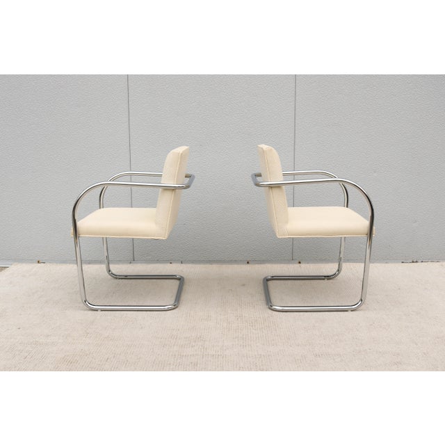 Ludwig Mies Van Der Rohe Brno Tubular Chairs in Cream Fabric by Gordon - A Pair For Sale - Image 10 of 18